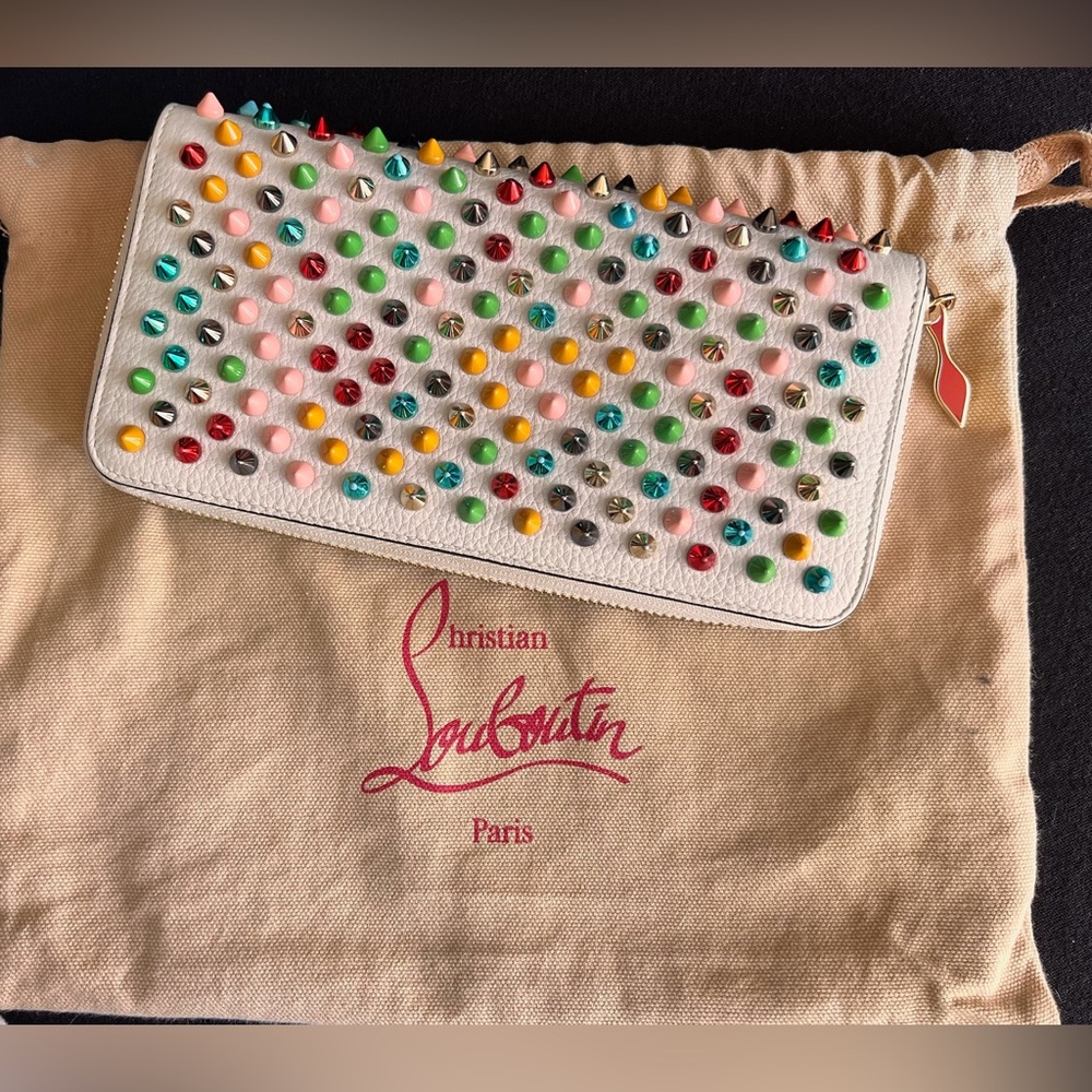 Christian Louboutin White and Multi Colored Studded Wallet